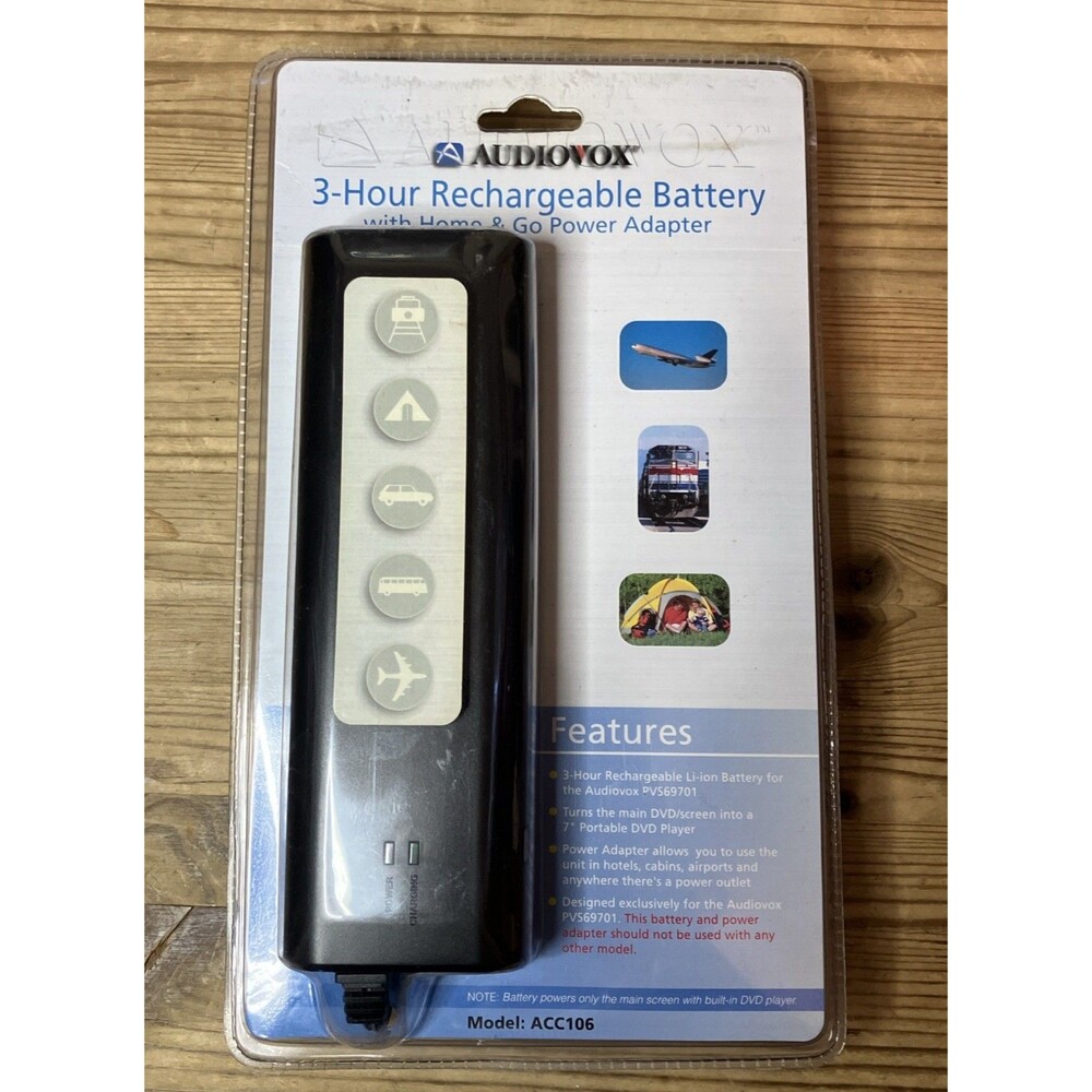 AUDIOVOX 3-HOUR RECHARGEABLE BATTERY POWER ADAPTER ACC106 For DVD PVS69701 NEW